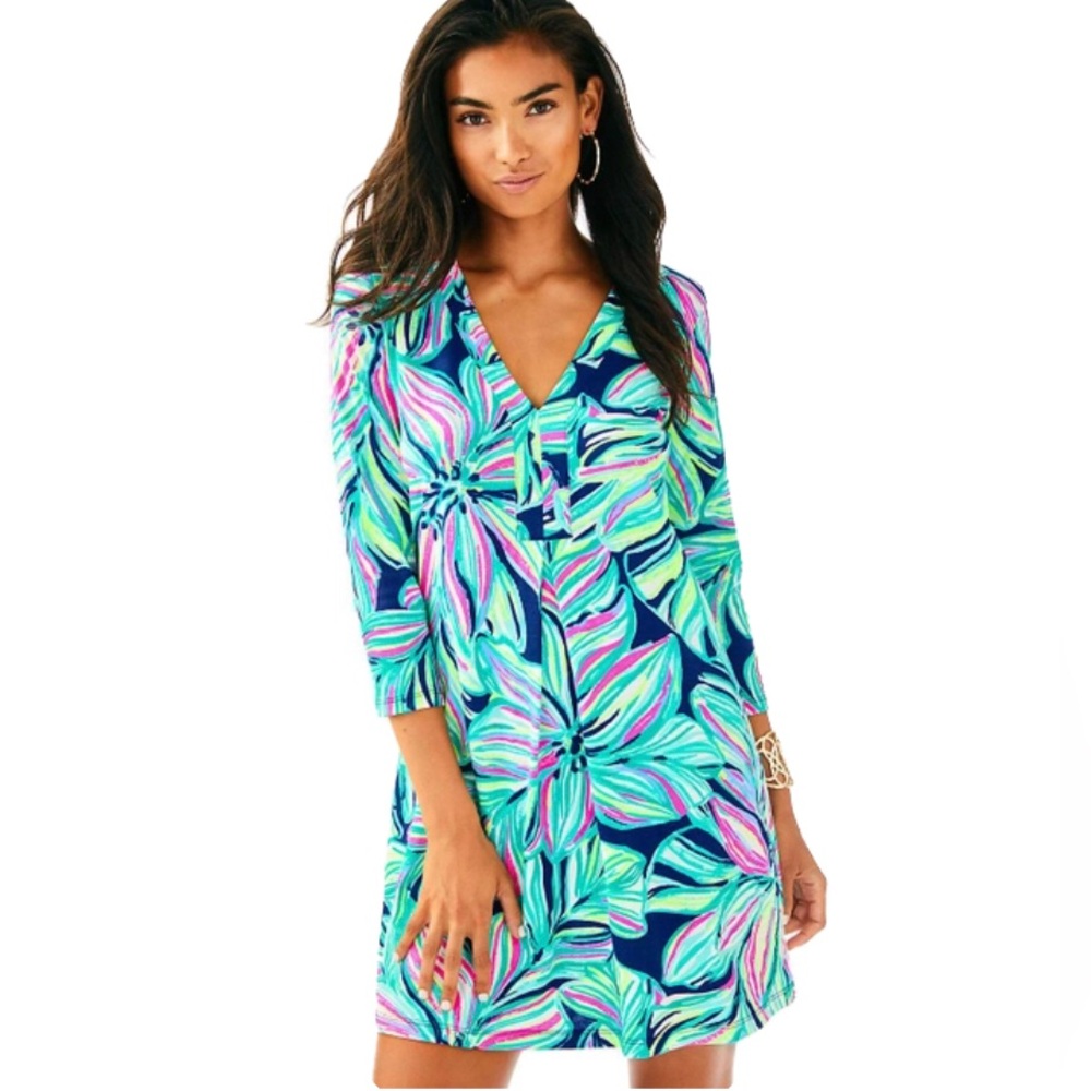 Lilly Pulitzer Amina Pima Cotton Dress in High Tide Print. Size M